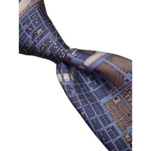 Civitas Chicago IL 2000 Map Silk Tie Blue Grey City Grid Architectural Necktie